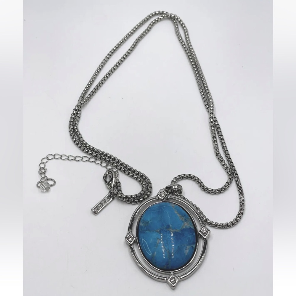 🆕 WHBM Silver and Turquoise Large Pendant Long Necklace, Statement Necklace
